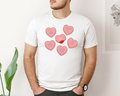 brand:Bella Canvas|color:White|Candy Heart Hate Valentines Sublimation2 Graphic T-Shirt