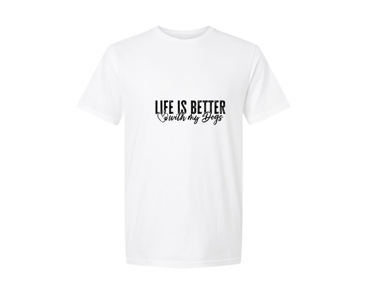 brand:Generic|color:White|Life Is Better With My Dogs Dog Paw Graphic T-Shirt