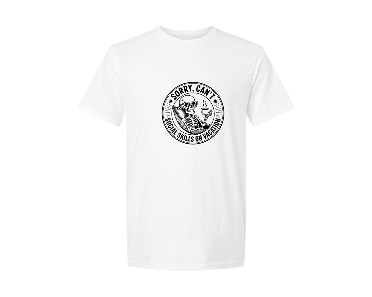 brand:Generic|color:White|Sorry Cant Social Skills On Vacation Graphic T-Shirt