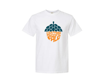 brand:Comfort Colors|color:White|Welcome Fall Word Art Acorn Graphic T-Shirt