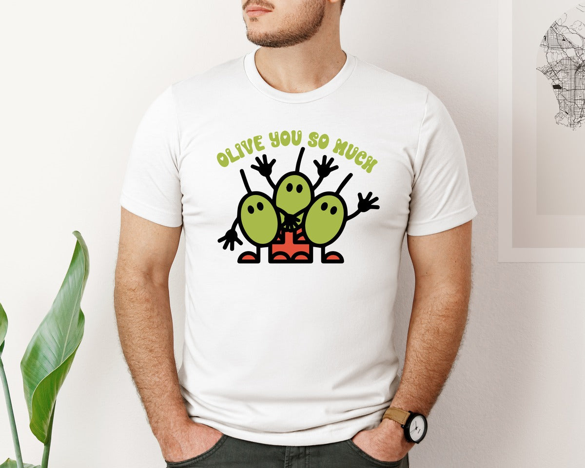 brand:Bella Canvas|color:White|Olive You So Much Cute Olive Pun Graphic T-Shirt