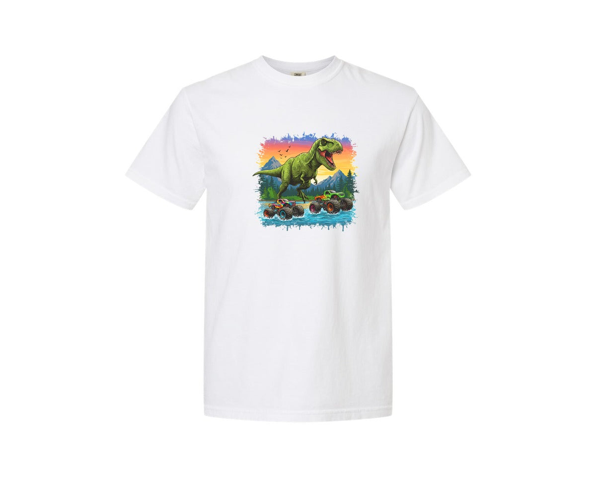 brand:Comfort Colors|color:White|Dinosaur Monster Truck T Rex Graphic T-Shirt