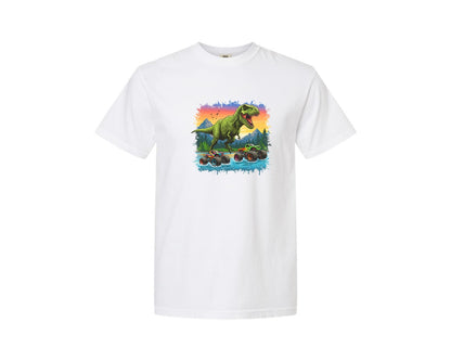 brand:Comfort Colors|color:White|Dinosaur Monster Truck T Rex Graphic T-Shirt