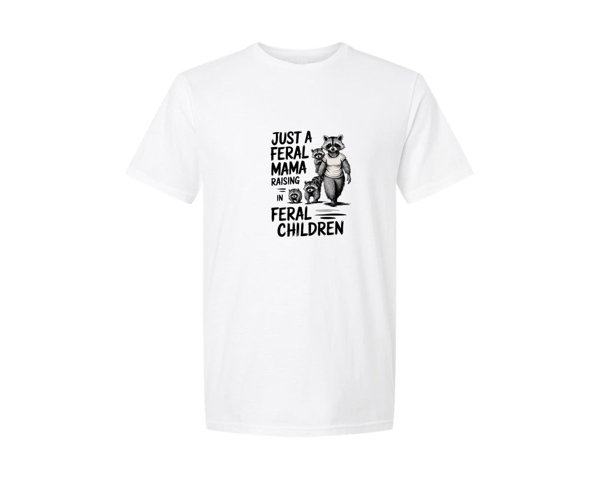 brand:Generic|color:White|Funny Mothers Day Raccoon Mama Tired Graphic T-Shirt