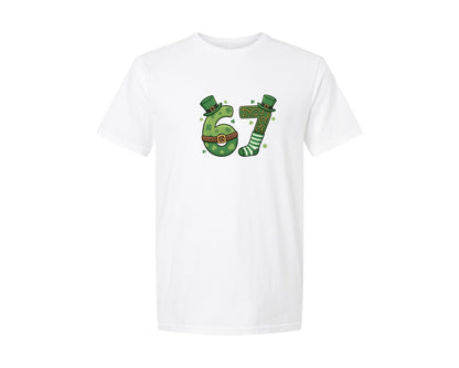 brand:Generic|color:White|Lucky Number 67 Leprechaun Hat Graphic T-Shirt