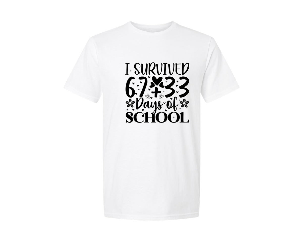 brand:Generic|color:White|I Survived 6733 Days Of School Teacher Graphic T-Shirt
