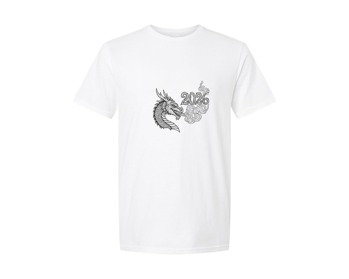 brand:Generic|color:White|Happy New Year 2026 Dragon Te28091Shirt Graphic T-Shirt