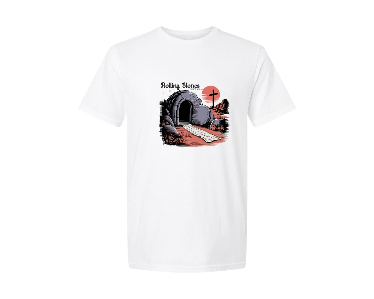 brand:Generic|color:White|He Is Risen Religious Stone Graphic T-Shirt