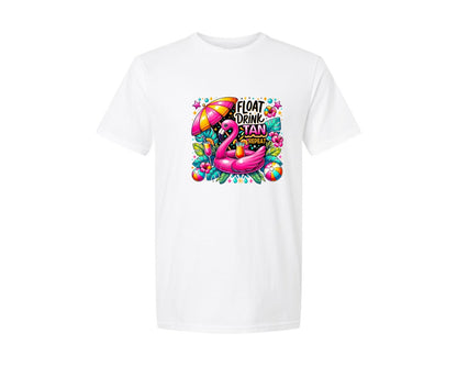 brand:Generic|color:White|Summer Beach Float Drink Tan Graphic T-Shirt
