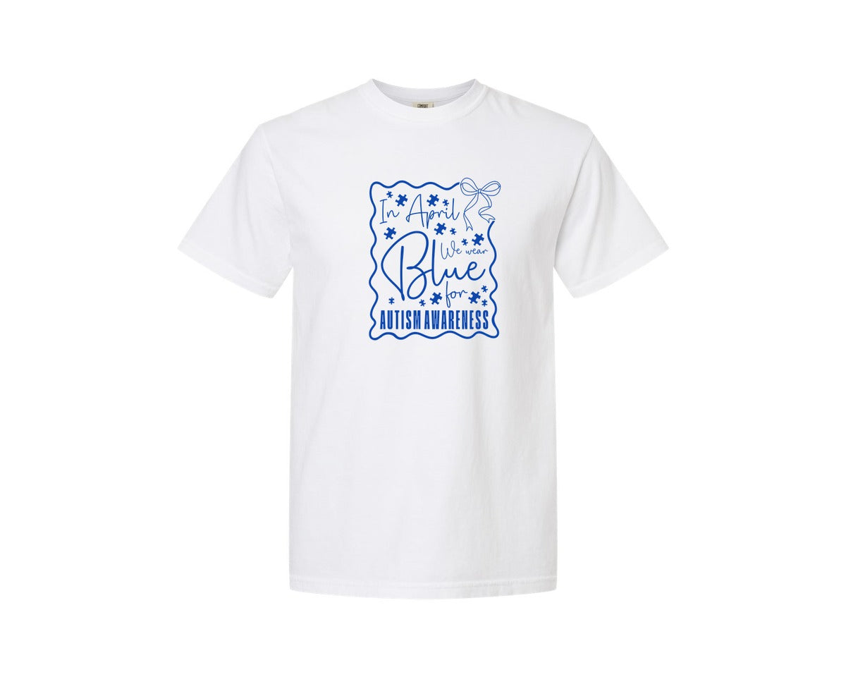 brand:Comfort Colors|color:White|In April We Wear Blue Autism 2 Graphic T-Shirt