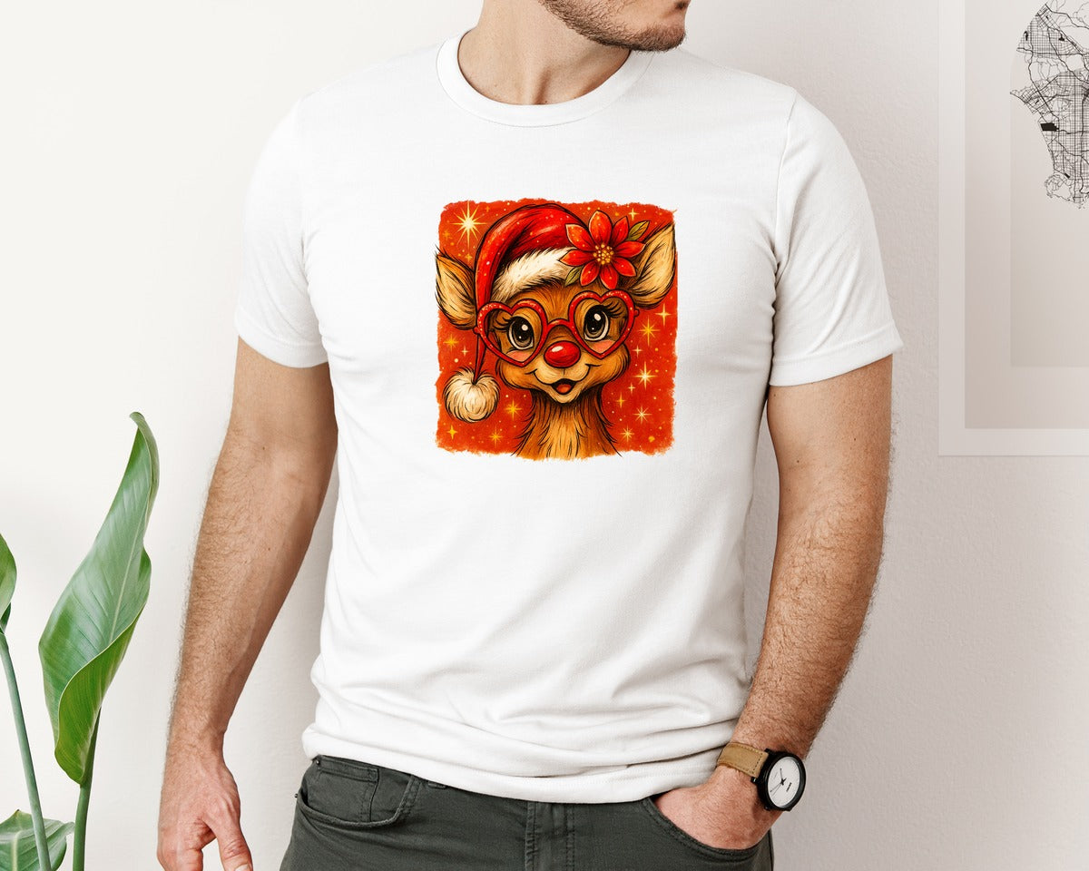 brand:Bella Canvas|color:White|Christmas Reindeer Brushstrokes 4 Graphic T-Shirt