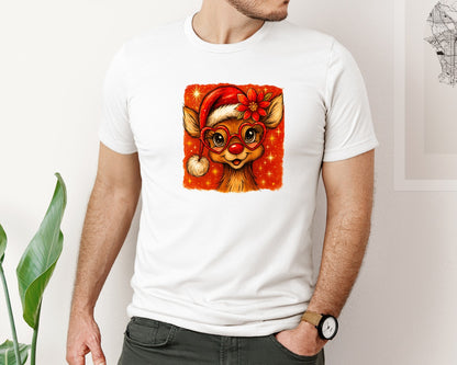 brand:Bella Canvas|color:White|Christmas Reindeer Brushstrokes 4 Graphic T-Shirt