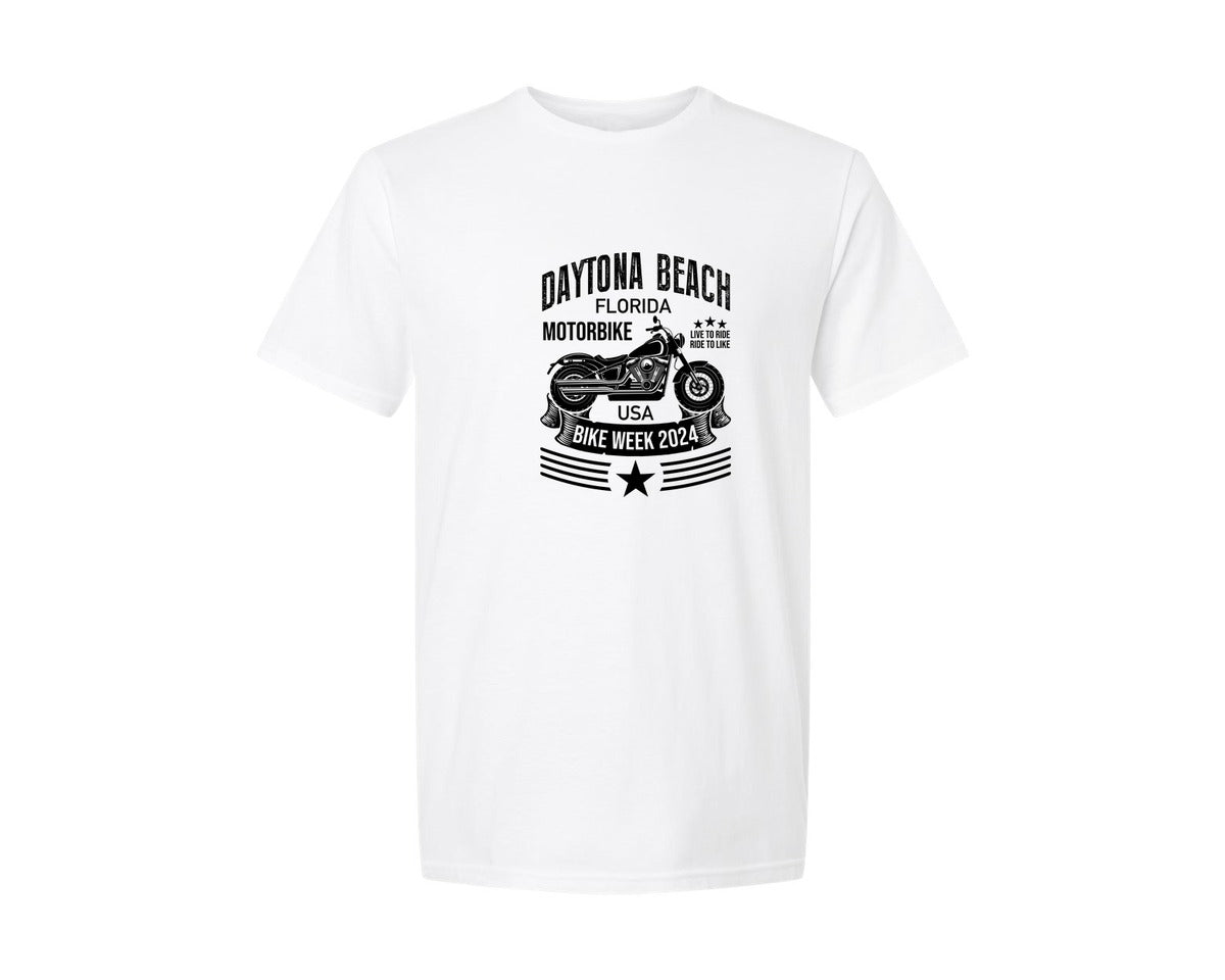 brand:Generic|color:White|Daytona Beach Florida Motorbike Usa Bike Graphic T-Shirt