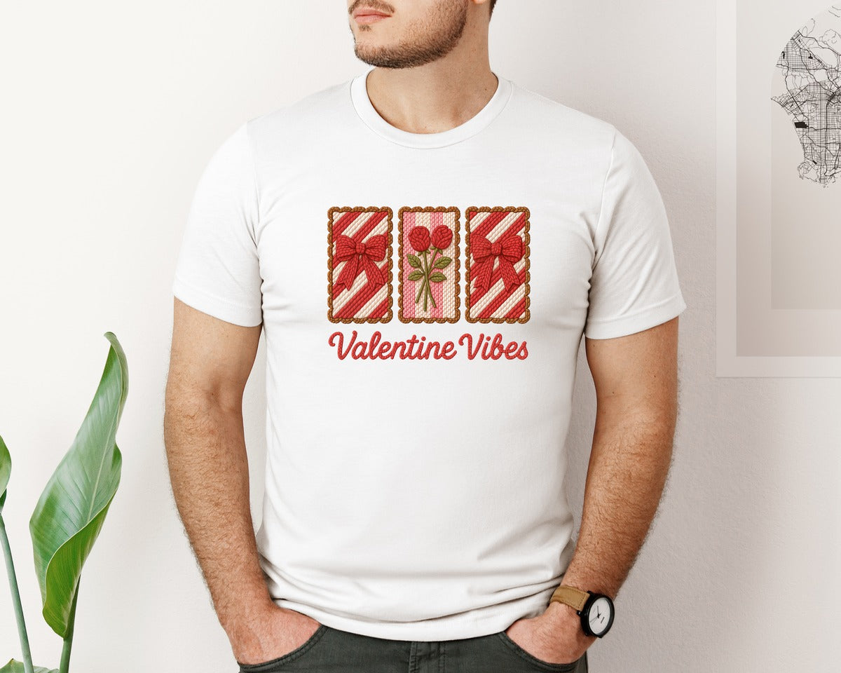 brand:Bella Canvas|color:White|Fuax Yarn Valentine Vibes Graphic T-Shirt