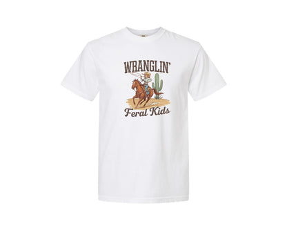 brand:Comfort Colors|color:White|Wranglin Feral Kids Western Mothers Day 3 Graphic T-Shirt