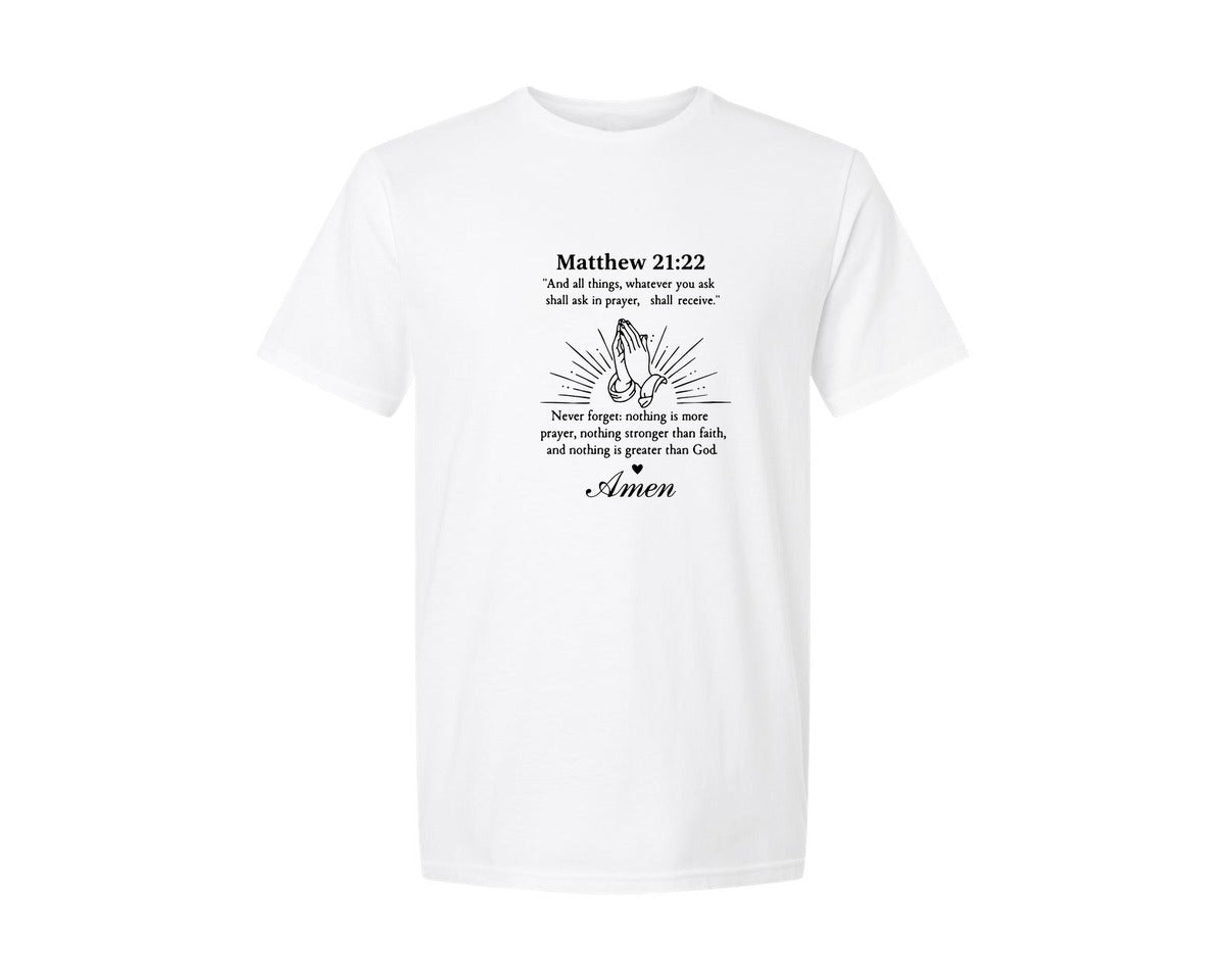 brand:Generic|color:White|Matthew 2122 Praying Hands Graphic T-Shirt