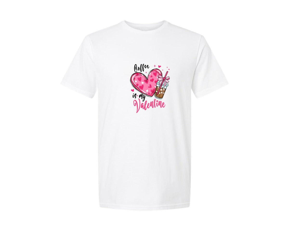 brand:Generic|color:White|Coffe Is My Valentine Coffee Cup Graphic T-Shirt