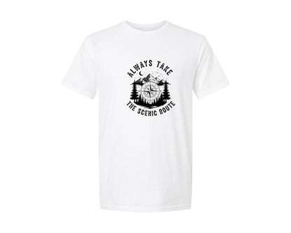 brand:Generic|color:White|Always Take The Scenic Route Compass Graphic T-Shirt