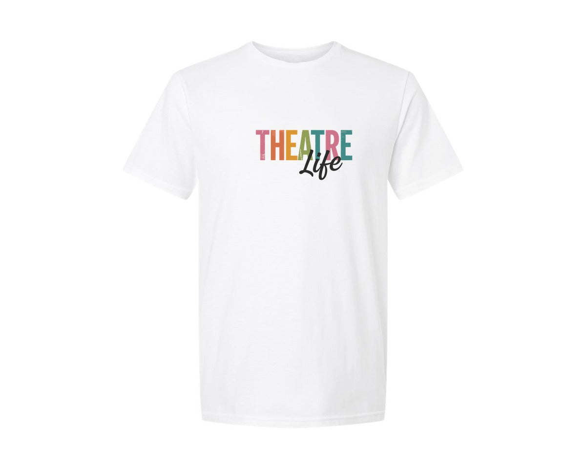 brand:Generic|color:White|Theatre Life Colorful Retro Text Design Graphic T-Shirt