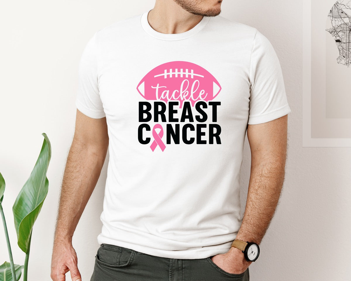 brand:Bella Canvas|color:White|Breast Cancer Awareness Football Cut Graphic T-Shirt