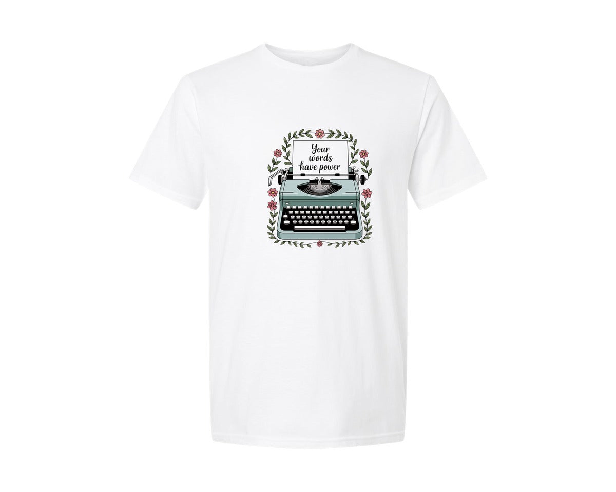 brand:Generic|color:White|Boho Typewriter Positive Word Shirt Graphic T-Shirt