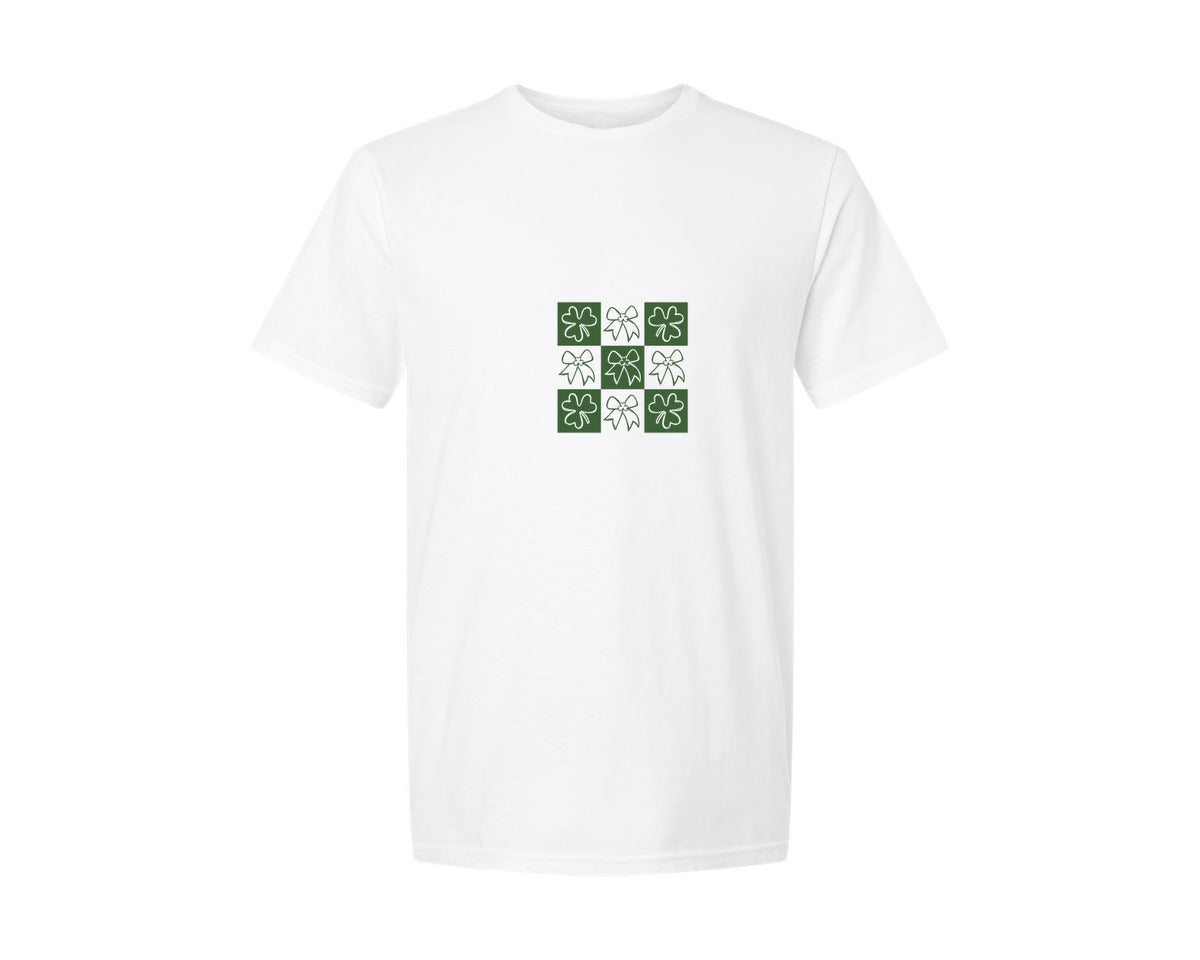 brand:Generic|color:White|Checkered Bow Coquette St Patricks Day 3 Graphic T-Shirt