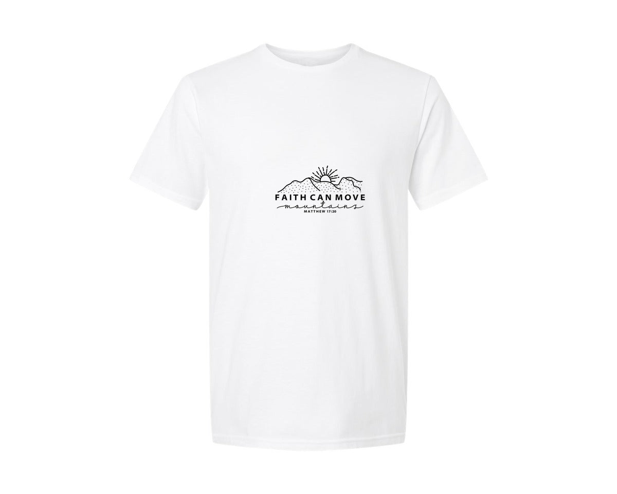brand:Generic|color:White|Faith Can Move Mountains Scripture 3 Graphic T-Shirt