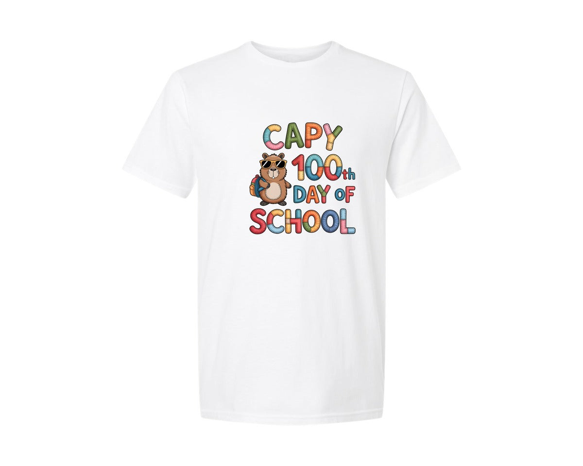brand:Generic|color:White|Funny Capy 100Th Day Of School 3 Graphic T-Shirt