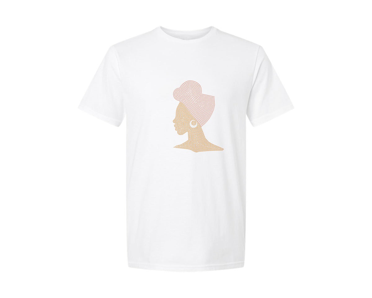 brand:Generic|color:White|Headwrap Woman Rhinestone Template Graphic T-Shirt