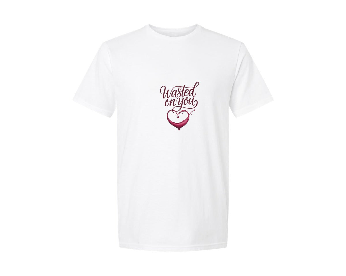brand:Generic|color:White|Wasted On You Wine Heart Valentine Graphic T-Shirt