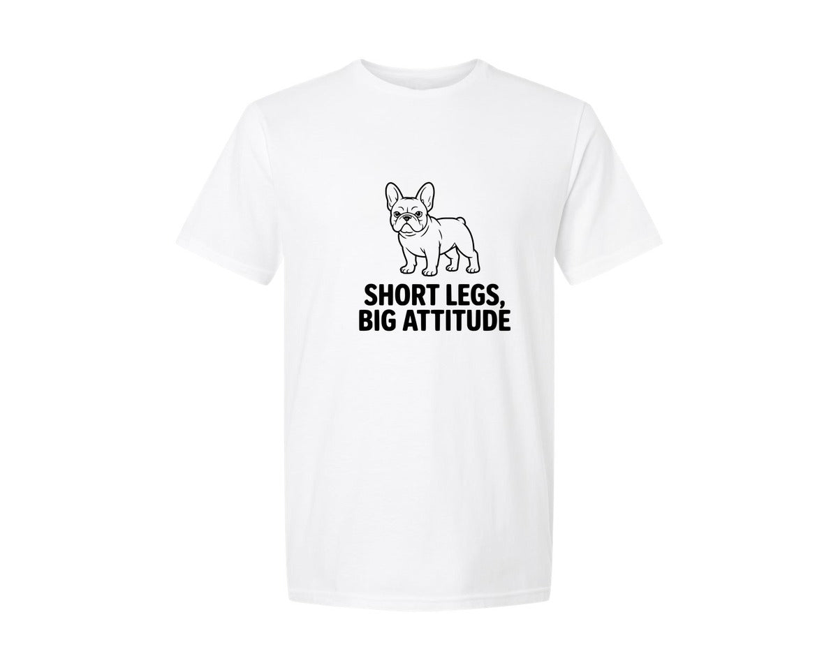 brand:Generic|color:White|Short Legs Big Attitude French Bulldog Graphic T-Shirt