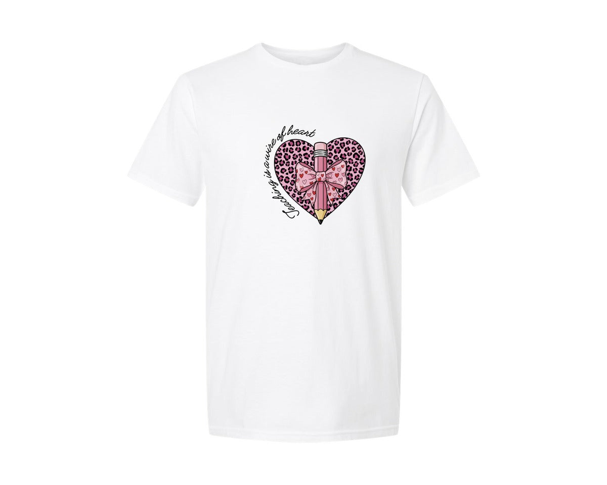 brand:Generic|color:White|Leopard Heart Teacher Valentine Graphic T-Shirt