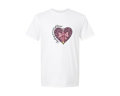 brand:Generic|color:White|Leopard Heart Teacher Valentine Graphic T-Shirt