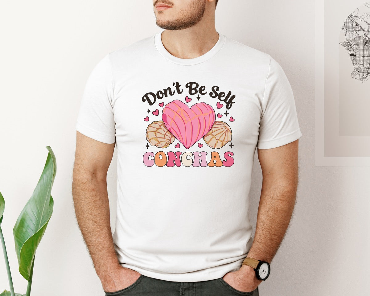 brand:Bella Canvas|color:White|Dont Be Self Conchas Valentines Day Graphic T-Shirt