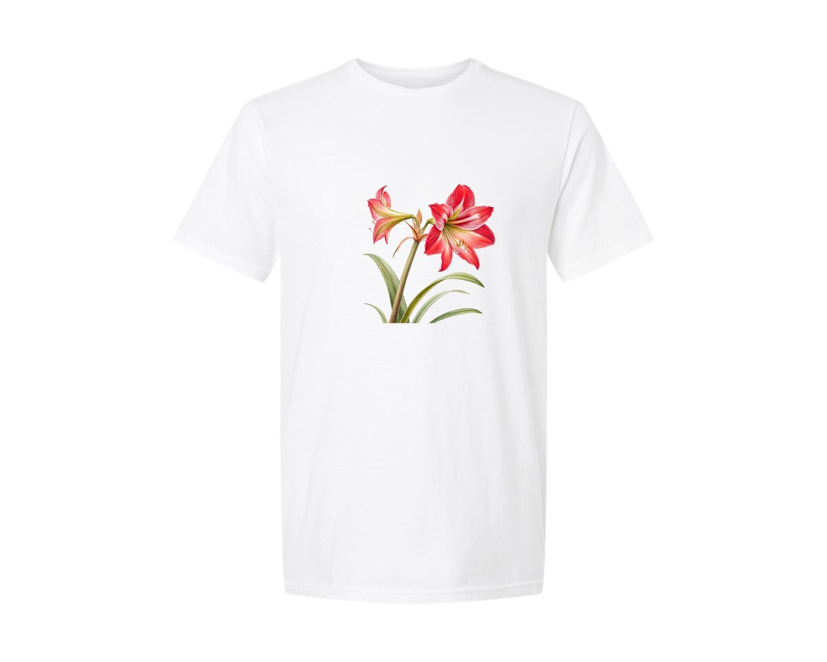 brand:Generic|color:White|Red Amaryllis Flower T Shirt Design Graphic T-Shirt