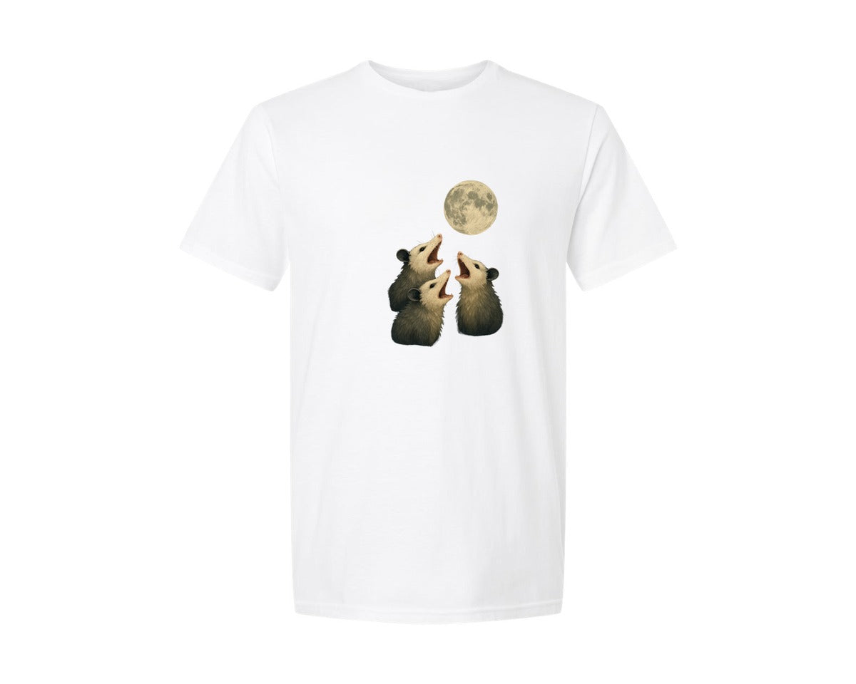 brand:Generic|color:White|Three Possum Moon Funny Possum Graphic T-Shirt