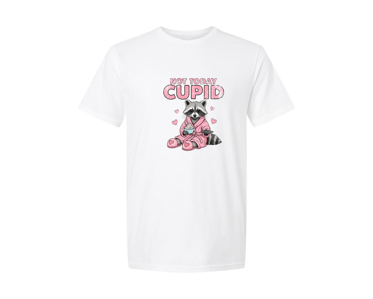 brand:Generic|color:White|Not Today Cupid Raccoon Valentine 3 Graphic T-Shirt