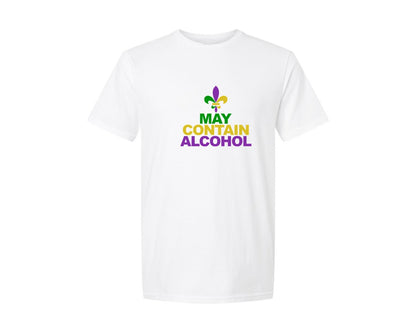 brand:Generic|color:White|May Contain Alcohol Funny Mardi Gras 2 Graphic T-Shirt