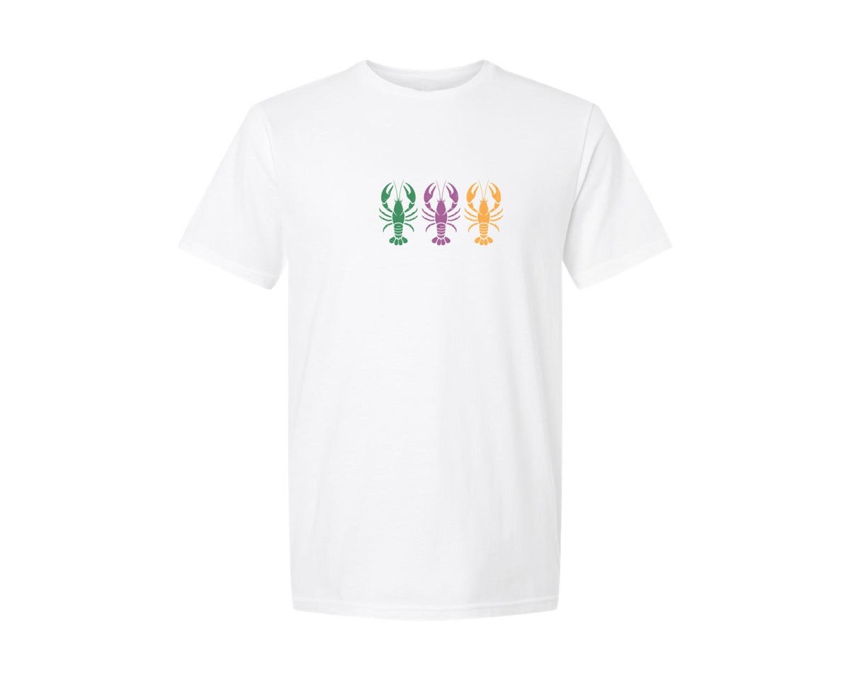 brand:Generic|color:White|Mardi Gras Crawfish Trio 2 Graphic T-Shirt