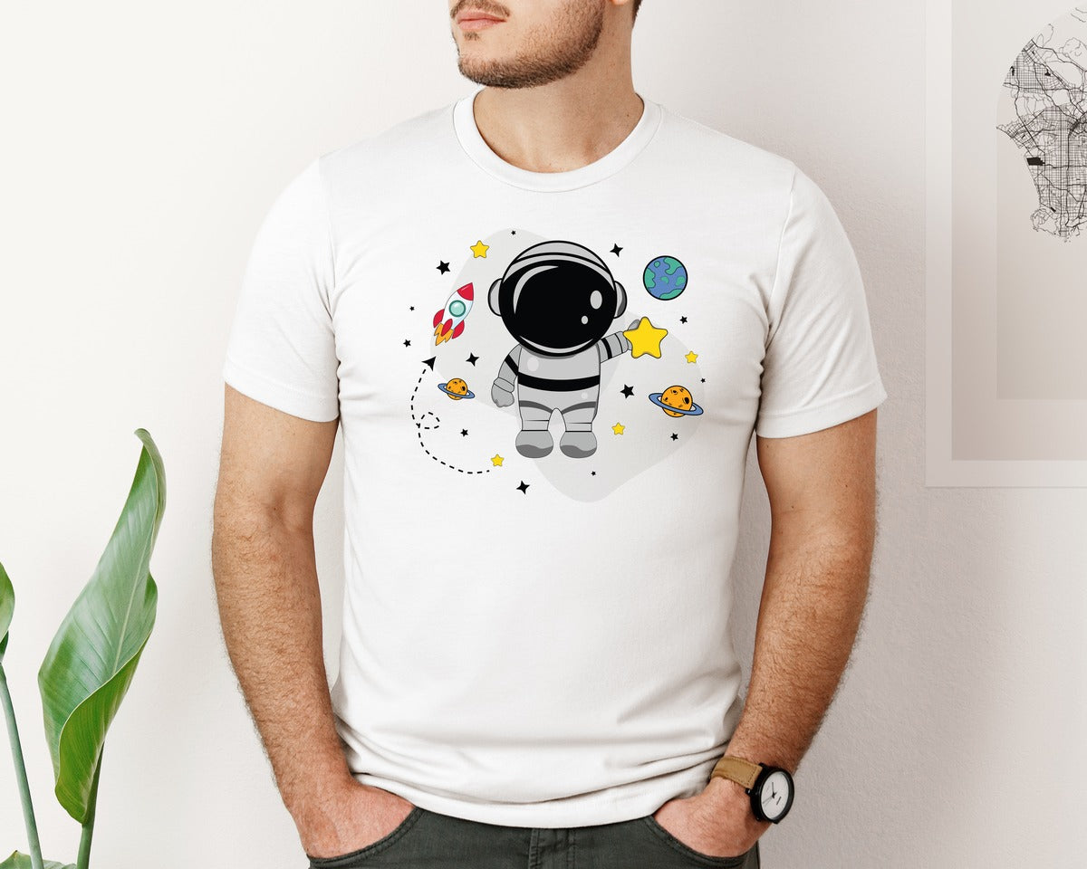 brand:Bella Canvas|color:White|Simple Cartoon Astronaut Baby T Shirt Graphic T-Shirt