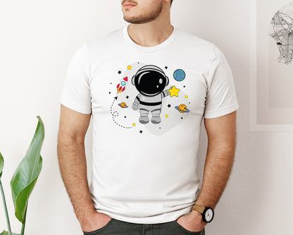 brand:Bella Canvas|color:White|Simple Cartoon Astronaut Baby T Shirt Graphic T-Shirt