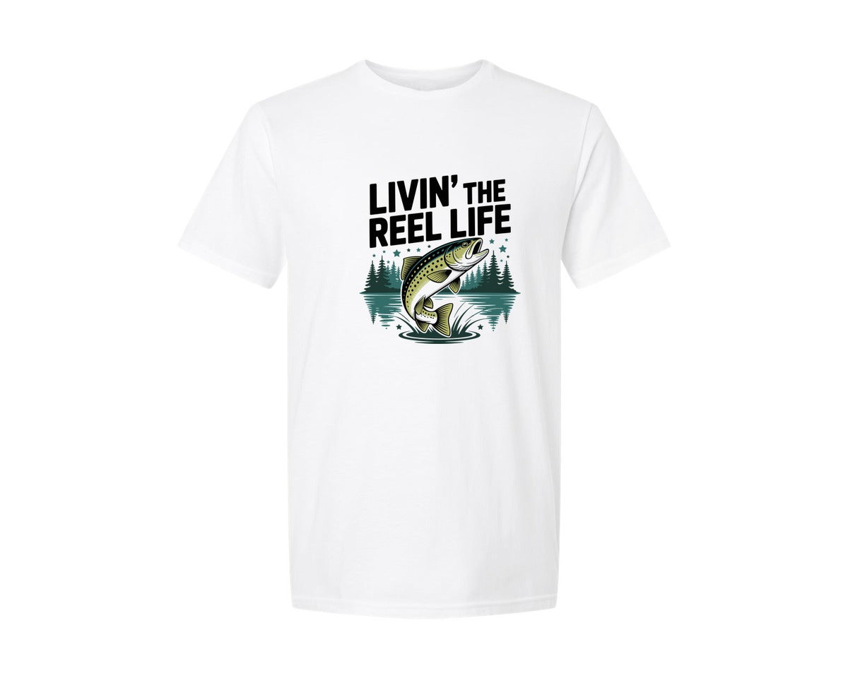 brand:Generic|color:White|Livinthe Reel Life Graphic T-Shirt