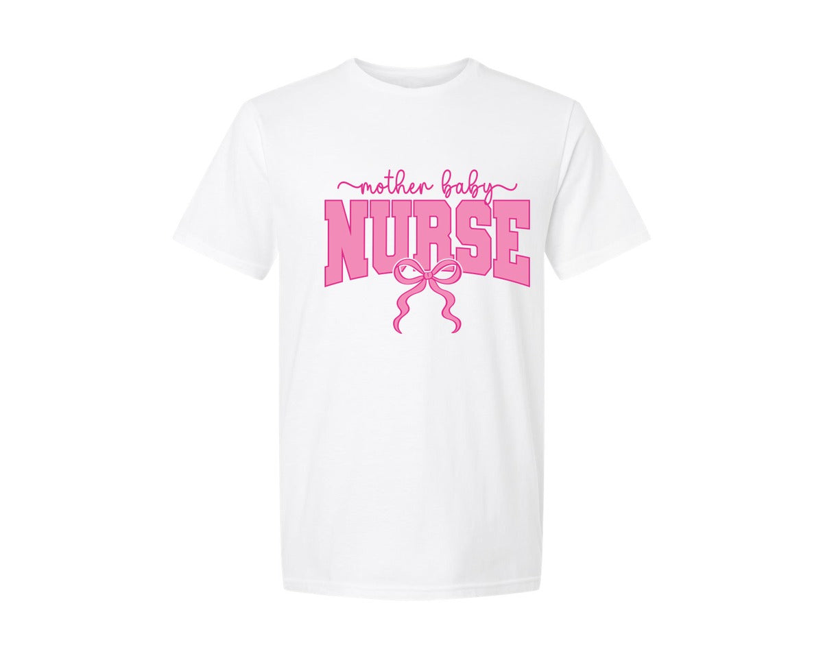 brand:Generic|color:White|Mother Baby Nurse Coquette Nurse Bow Graphic T-Shirt