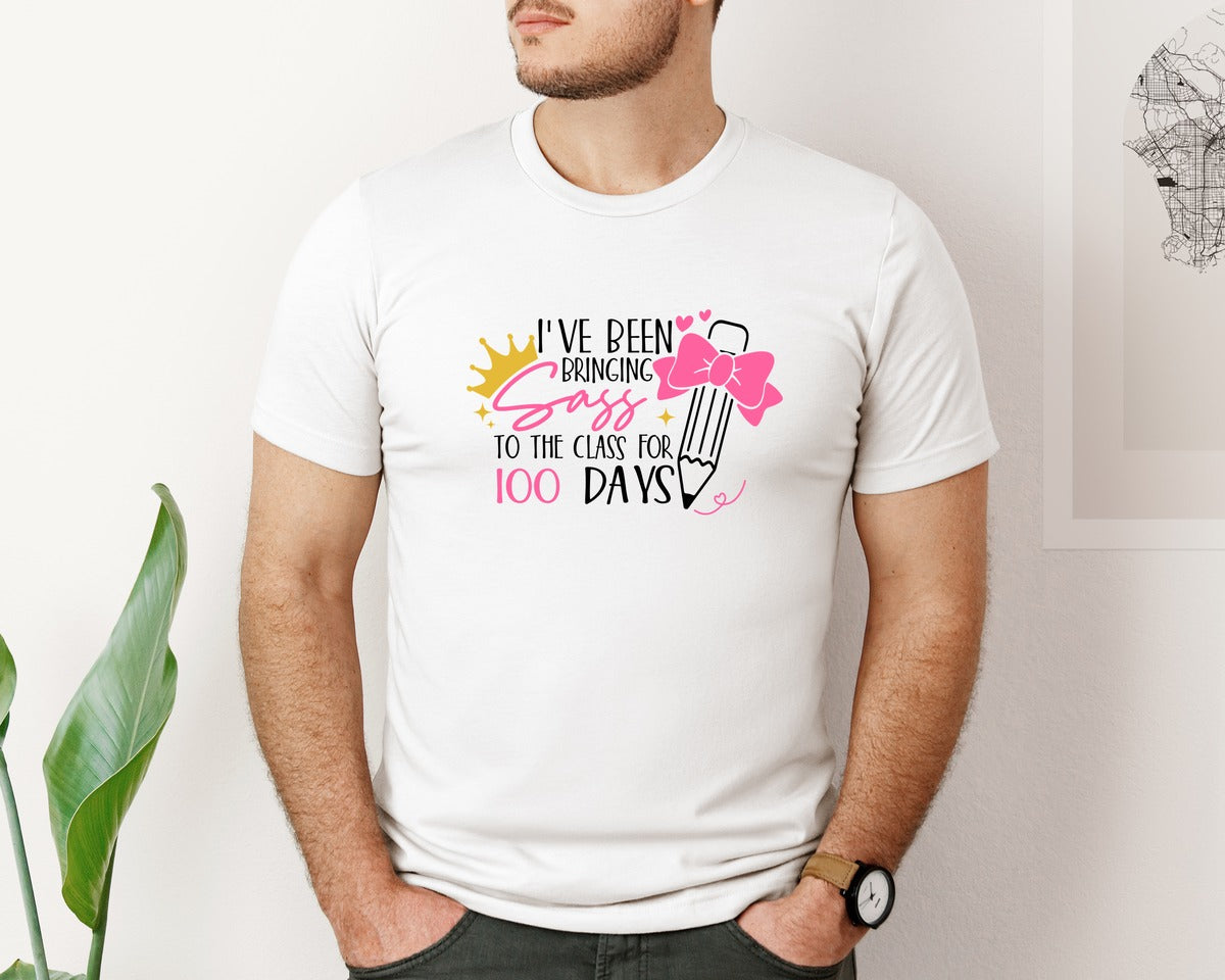 brand:Bella Canvas|color:White|100Th Day Of School Girl Sass Graphic T-Shirt