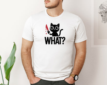 brand:Bella Canvas|color:White|What Cat Funny Humor Cat Graphic T-Shirt