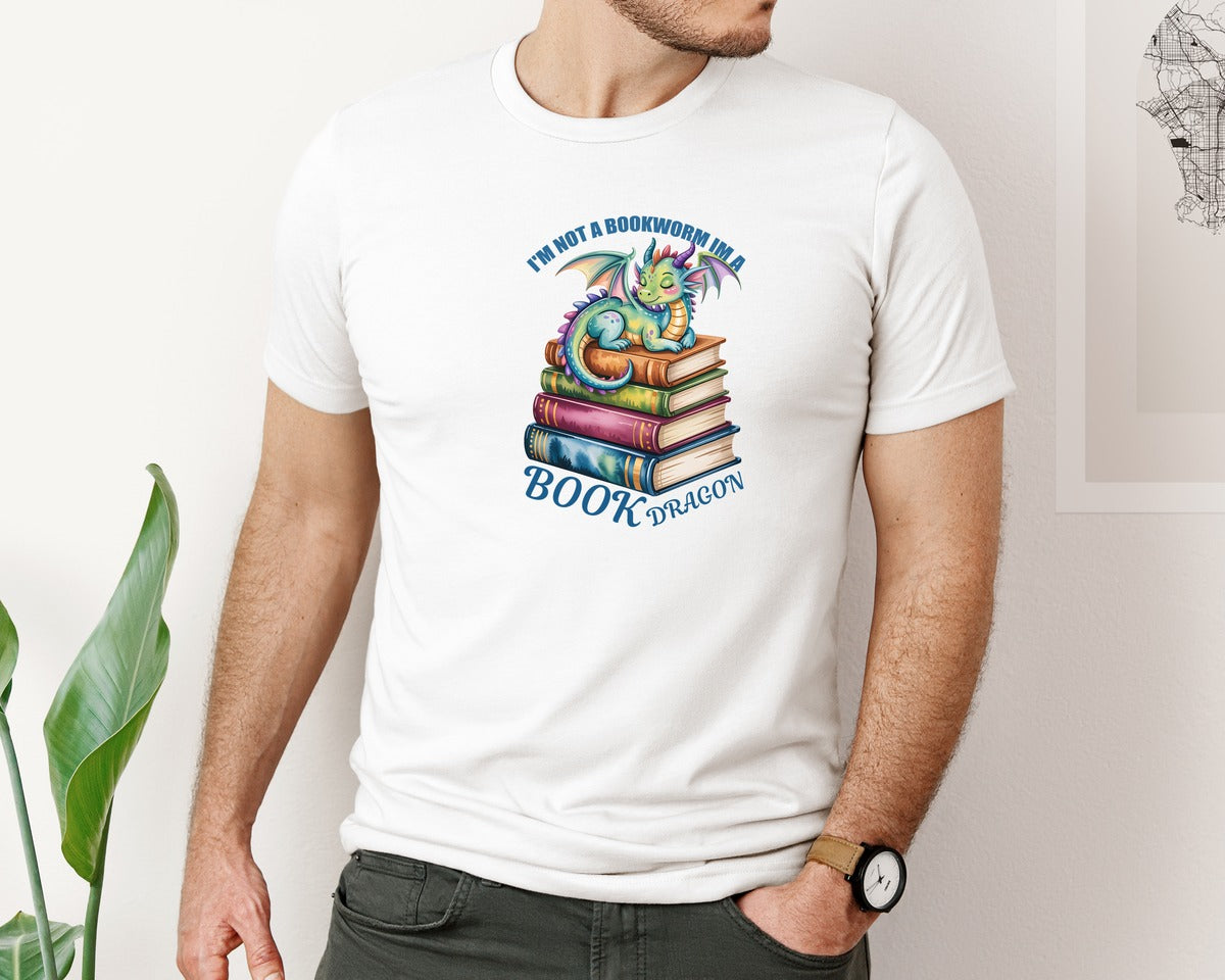 brand:Bella Canvas|color:White|Im Not A Bookworm Im A Book Dragon 8 Graphic T-Shirt