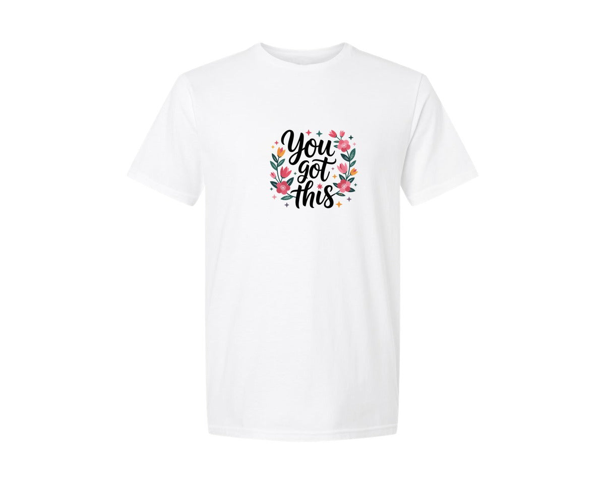 brand:Generic|color:White|You Got This Floral Motivation Quote Graphic T-Shirt