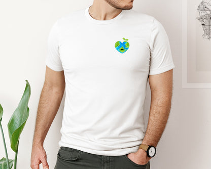 brand:Bella Canvas|color:White|Love Heart Earth Globe Pocket Design Graphic T-Shirt