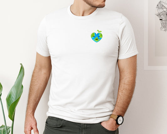 Love Heart Earth Globe Pocket Design Graphic T-Shirt