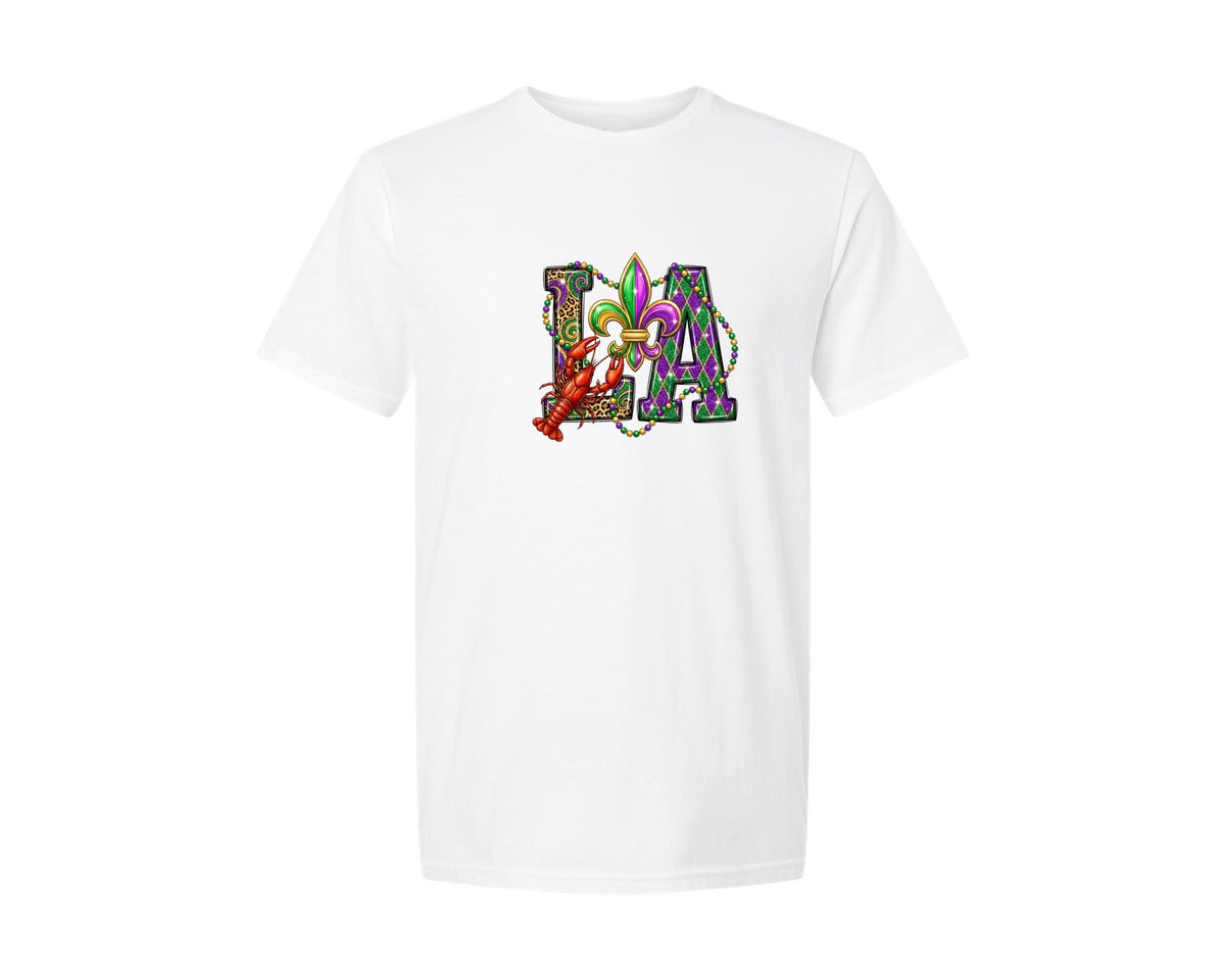 brand:Generic|color:White|Louisiana Mardi Gras La Graphic T-Shirt